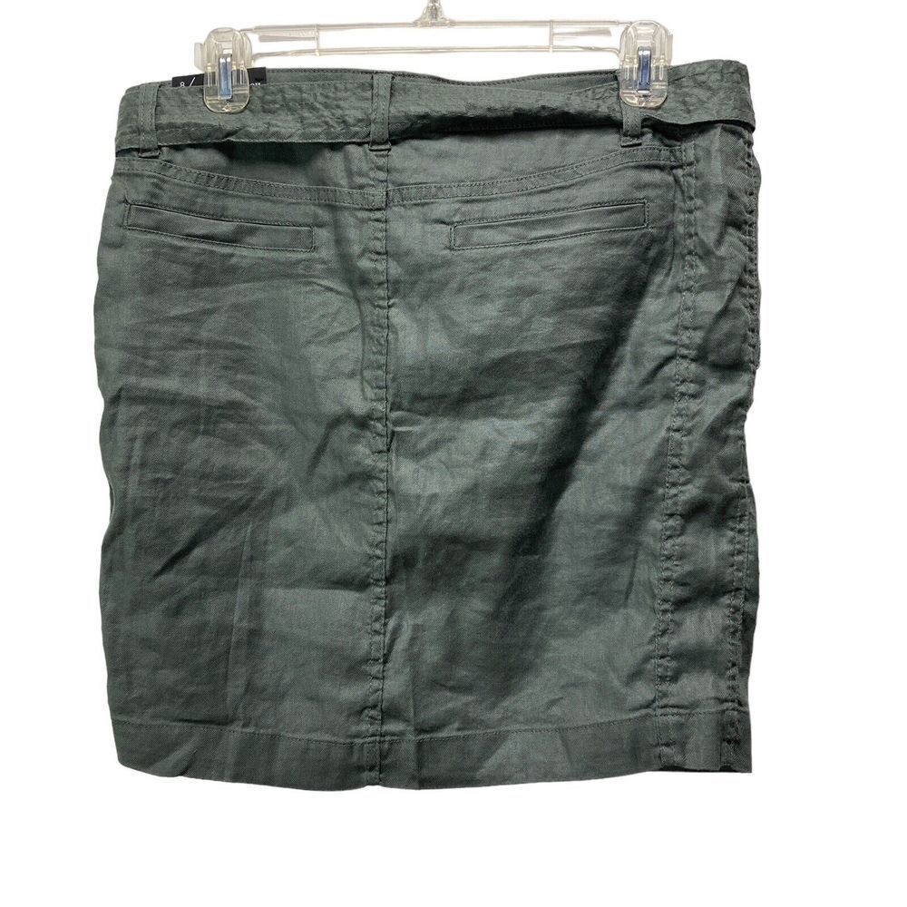 NWT Liverpool Los Angeles Stretch Linen Tie Front Skirt Stretch Olive Green Sz 8